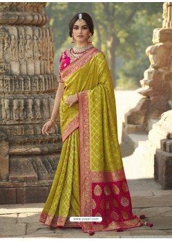 Parrot Green Designer Wedding Wear Fancy Silk Sari