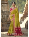 Parrot Green Designer Wedding Wear Fancy Silk Sari