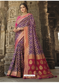 Purple Designer Wedding Wear Fancy Silk Sari