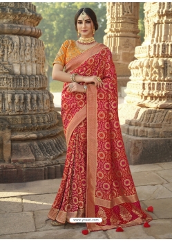 Tomato Red Designer Wedding Wear Fancy Silk Sari
