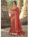 Tomato Red Designer Wedding Wear Fancy Silk Sari