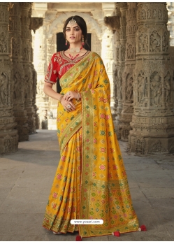 Yellow Designer Wedding Wear Fancy Silk Sari