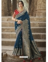 Teal Blue Designer Wedding Wear Fancy Silk Sari