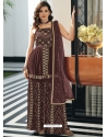 Coffee Readymade Pure Viscose Wedding Palazzo Suit