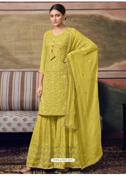 Lemon Designer Pure Georgette Wedding Sharara Suit