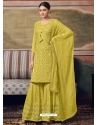 Lemon Designer Pure Georgette Wedding Sharara Suit