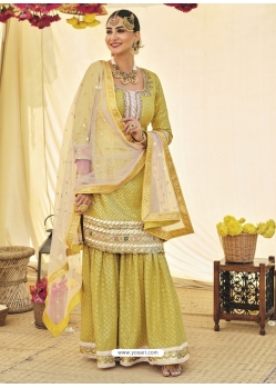 Light Yellow Designer Faux Georgette Wedding Palazzo Suit