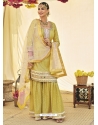 Light Yellow Designer Faux Georgette Wedding Palazzo Suit