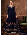 Navy Blue Designer Wedding Wear Real Blooming Georgette Anarkali Suit