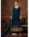 Teal Blue Designer Wedding Wear Real Blooming Georgette Anarkali Suit