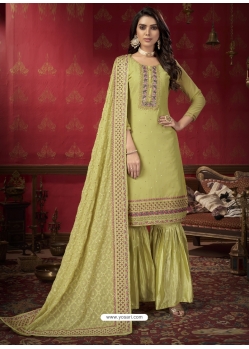 Green Designer Faux Georgette Wedding Sharara Suit