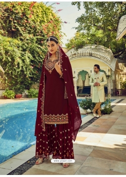 Maroon Designer Georgette Wedding Sharara Suit