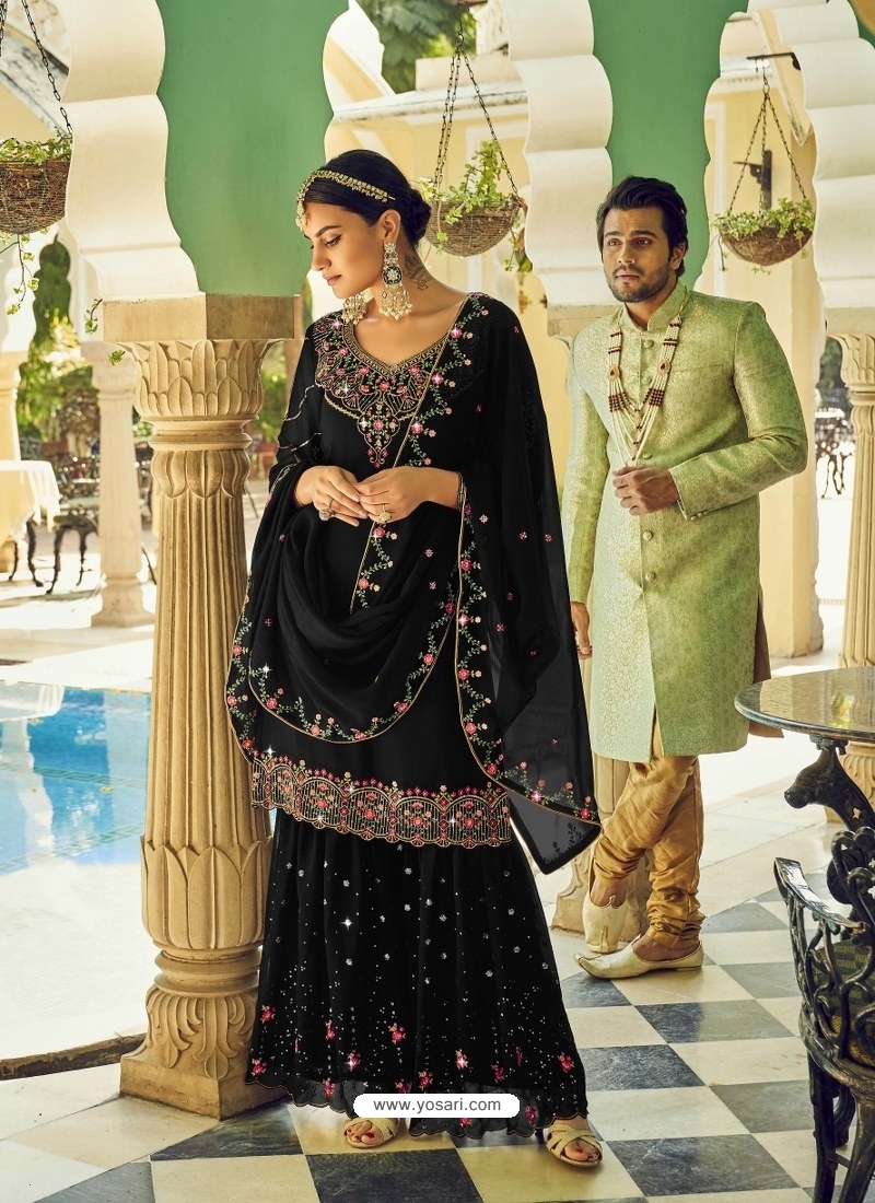 Clothing Fashion Embroidered Black Pakistani Sharara Suit LSTV113299