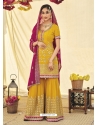 Yellow Designer Faux Georgette Wedding Palazzo Suit
