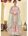 Baby Pink Designer Faux Georgette Wedding Palazzo Suit