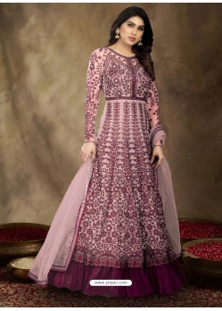 Deep Wine Designer Wedding Wear Premium Soft Net Anarkali Suit