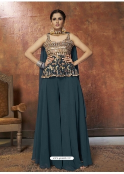 Teal Blue Designer Readymade Wedding Sharara Suit