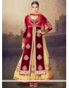 Angelic Red And Peach Velvet Anarkali Suits