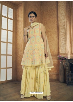 Light Yellow Designer Readymade Wedding Sharara Suit