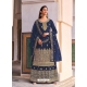 Navy Blue Designer Dola Jacquard Wedding Palazzo Suit