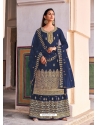 Navy Blue Designer Dola Jacquard Wedding Palazzo Suit