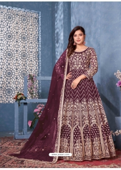 Deep Wine Designer Wedding Wear Net Anarkali Suit