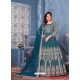 Teal Blue Designer Wedding Wear Net Anarkali Suit