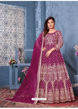 Medium Violet Designer Wedding Wear Net Anarkali Suit