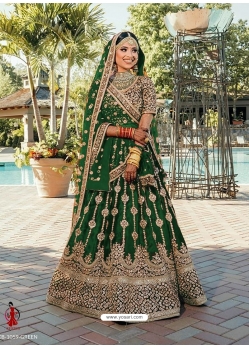 Dark Green Designer Bridal Wear Heavy Velvet Lehenga Choli