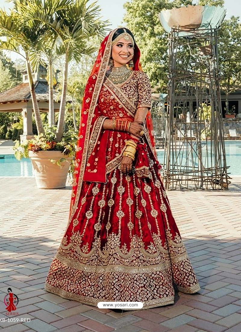 Red Designer Bridal Wear Heavy Velvet Lehenga Choli