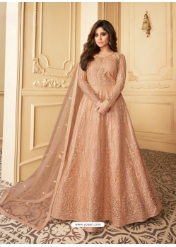 Beige Designer Wedding Wear Heavy Butterfly Net Anarkali Suit