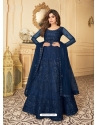 Navy Blue Designer Wedding Wear Heavy Butterfly Net Anarkali Suit