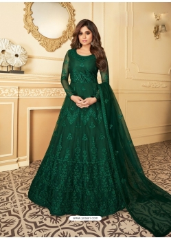 Dark Green Designer Wedding Wear Heavy Butterfly Net Anarkali Suit