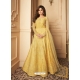 Light Yellow Designer Wedding Wear Heavy Butterfly Net Anarkali Suit