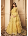 Light Yellow Designer Wedding Wear Heavy Butterfly Net Anarkali Suit