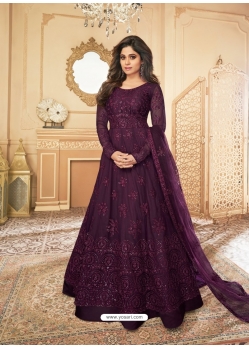 Purple Designer Wedding Wear Heavy Butterfly Net Anarkali Suit