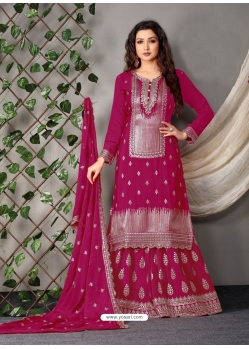 Rose Red Designer Wedding Heavy Chinon Palazzo Suit