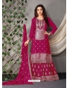 Rose Red Designer Wedding Heavy Chinon Palazzo Suit