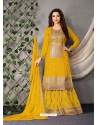 Yellow Designer Wedding Heavy Chinon Palazzo Suit