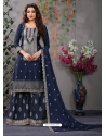 Navy Blue Designer Wedding Heavy Chinon Palazzo Suit