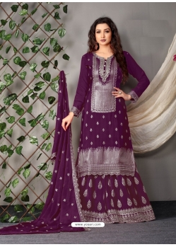 Purple Designer Wedding Heavy Chinon Palazzo Suit