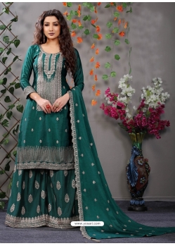 Teal Designer Wedding Heavy Chinon Palazzo Suit