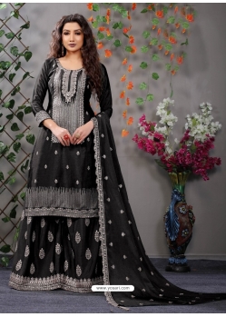 Black Designer Wedding Heavy Chinon Palazzo Suit