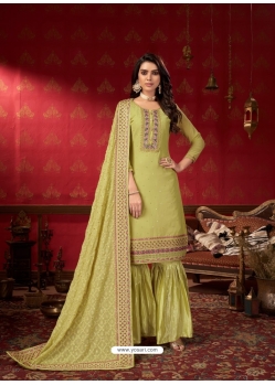 Green Designer Wedding Embroidered Faux Georgette Palazzo Suit