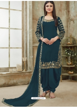 Teal Blue Designer Wedding Embroidered Georgette Punjabi Patiala Suit