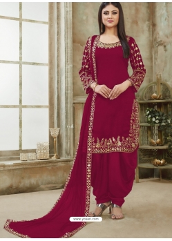 Rose Red Designer Wedding Embroidered Georgette Punjabi Patiala Suit