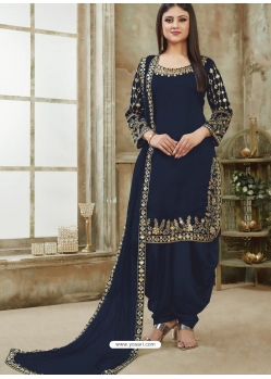 Navy Blue Designer Wedding Embroidered Georgette Punjabi Patiala Suit