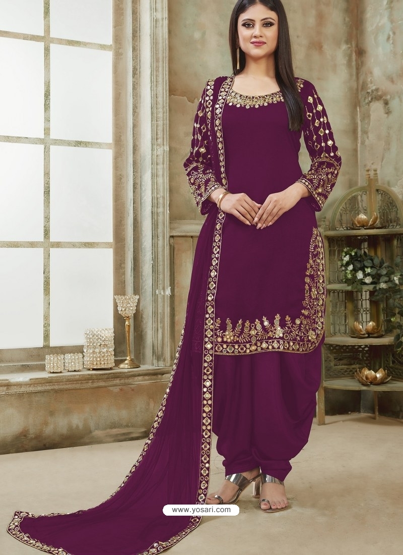 Buy Purple Designer Wedding Embroidered Georgette Punjabi Patiala ...