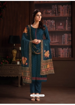 Teal Blue Designer Wedding Embroidered Chinon Palazzo Suit