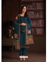 Teal Blue Designer Wedding Embroidered Chinon Palazzo Suit